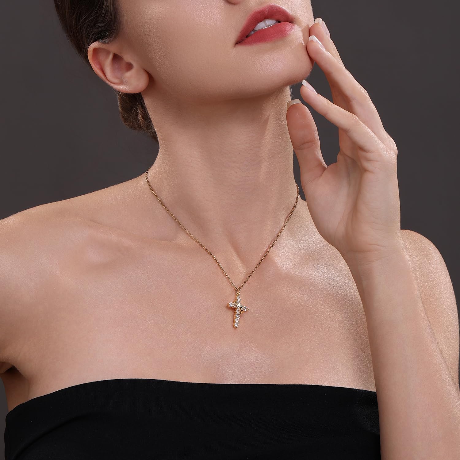 Crown Cross Necklace for Women,Crown Cross Pendant Necklace Simple Cubic Zirconia Necklaces Faith Cross Jewelry First Communion Necklace - Image 4