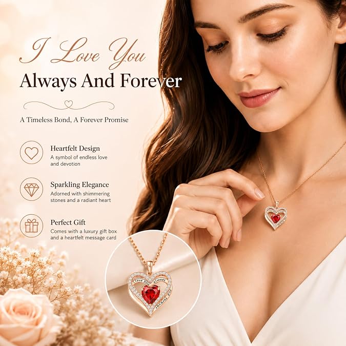 Preserved Red Rose Gift Box with Heart Necklace Eternal Real Rose Dainty Love Pendant Romantic Gifts for Women on Anniversary, Birthday, Valentines Day