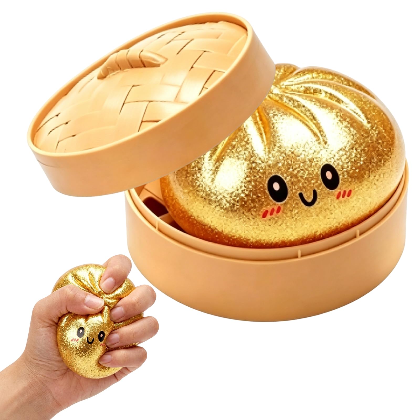 Dumpling Squishy Stress Ball,Soft Glitter Dumpling Toy with Steamer, 2026 New Squishy Mystery Box,Squeeze Fidget Toy for Anxiety Relief, Fun Decompression Bao Bun for Adults Daily Stress Rele