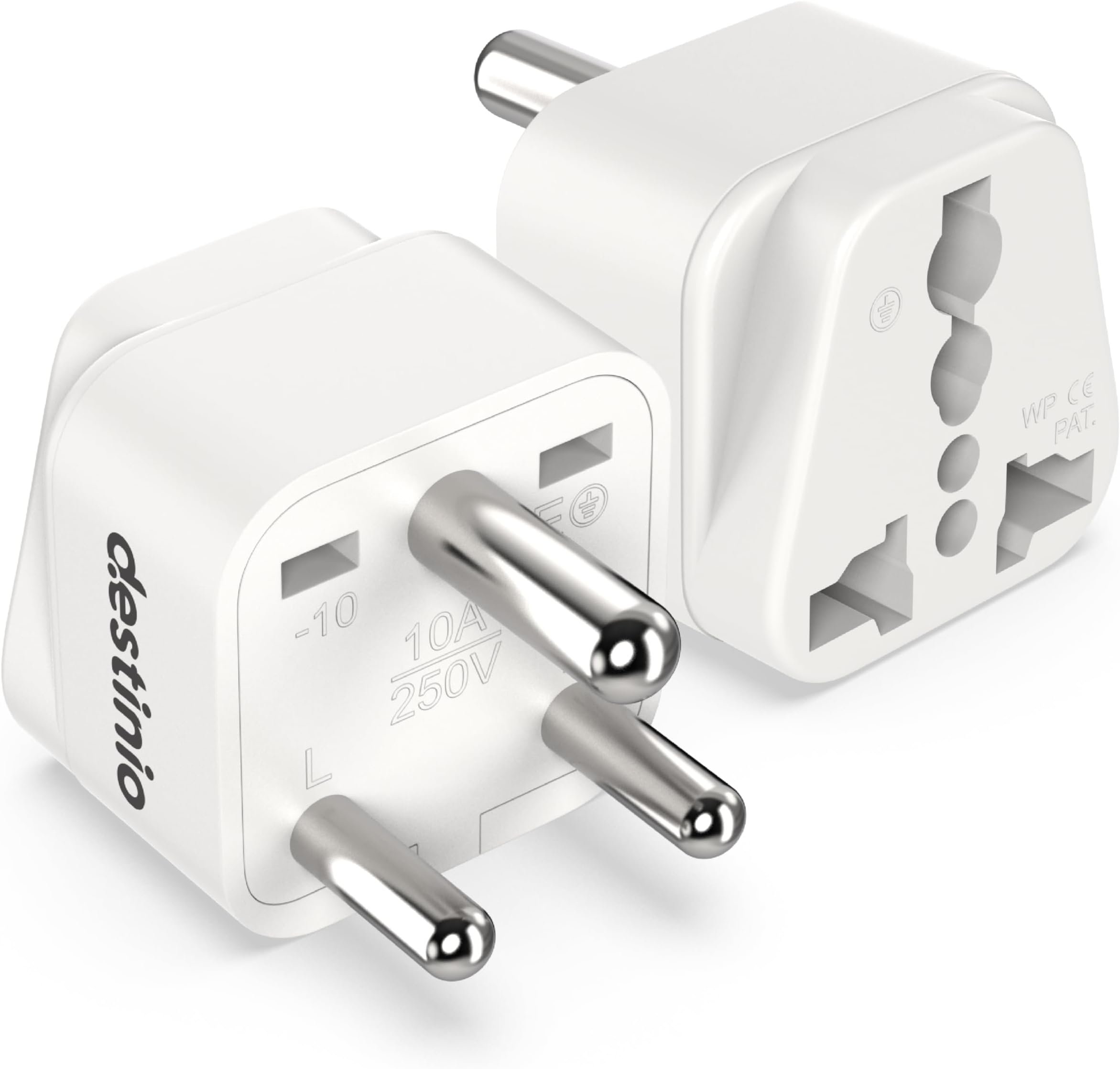 Destinio Universal Travel Converter Plug Type D | World to India Adapter | Compatible for US Canada UK Europe Australia China | CE Certified, ROHS Compliant | 10A 250V Single Socket (Pack of 2 Pack)