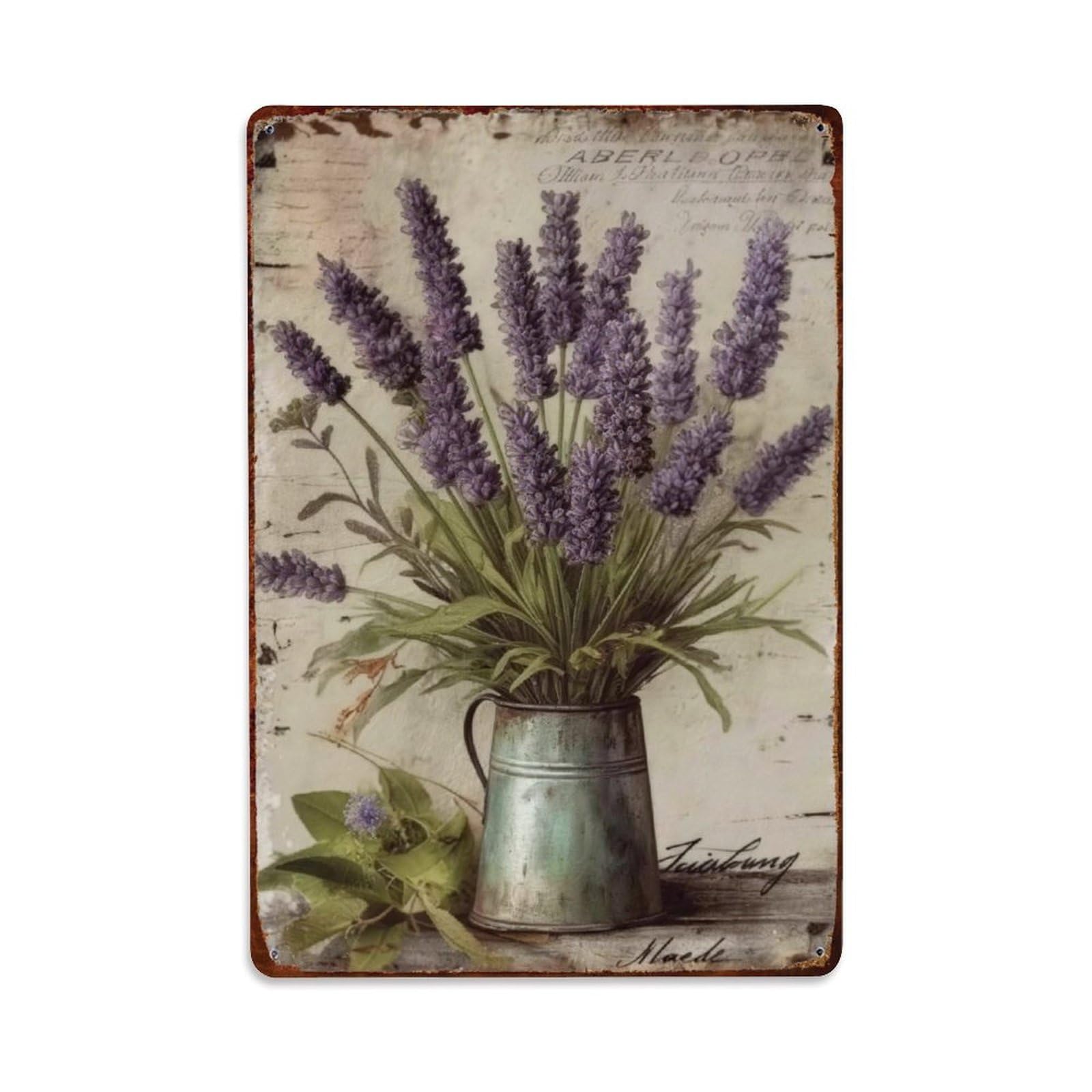 Vintage Lavender Flowers Farmhouse Wall Decor Sign Vintage Aluminium Metal Sign, Retro Wall Decor for Home, Bar, Garage & Farmhouse 30x20cm