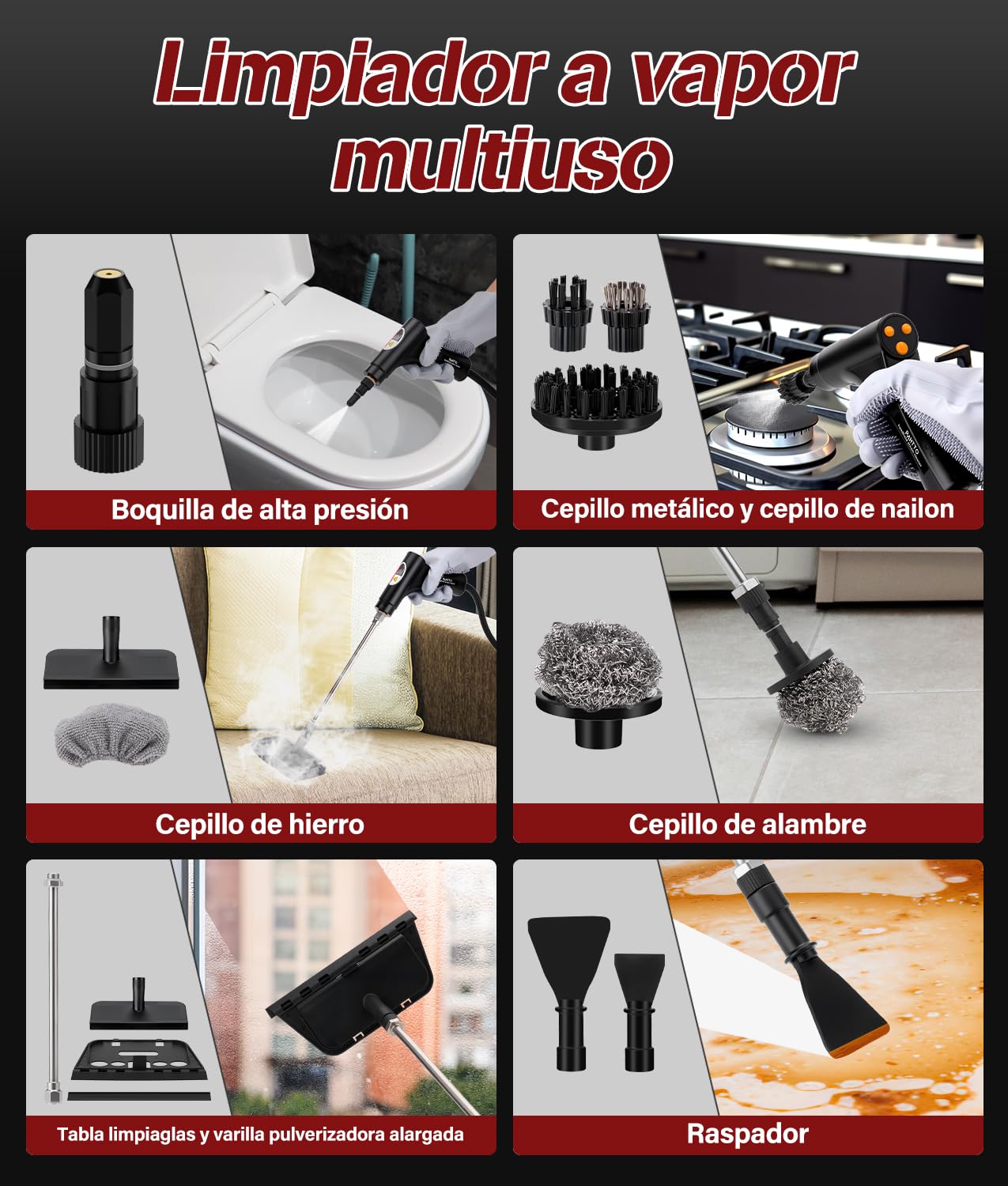PAHTTO Limpiador a vapor multifuncional, depósito de agua de 1200 ml, pantalla LCD y mango ajustable, 20 accesorios, tiempo de calentamiento de 15 segundos, para cocina, sofá, ventanas, coche, etc.