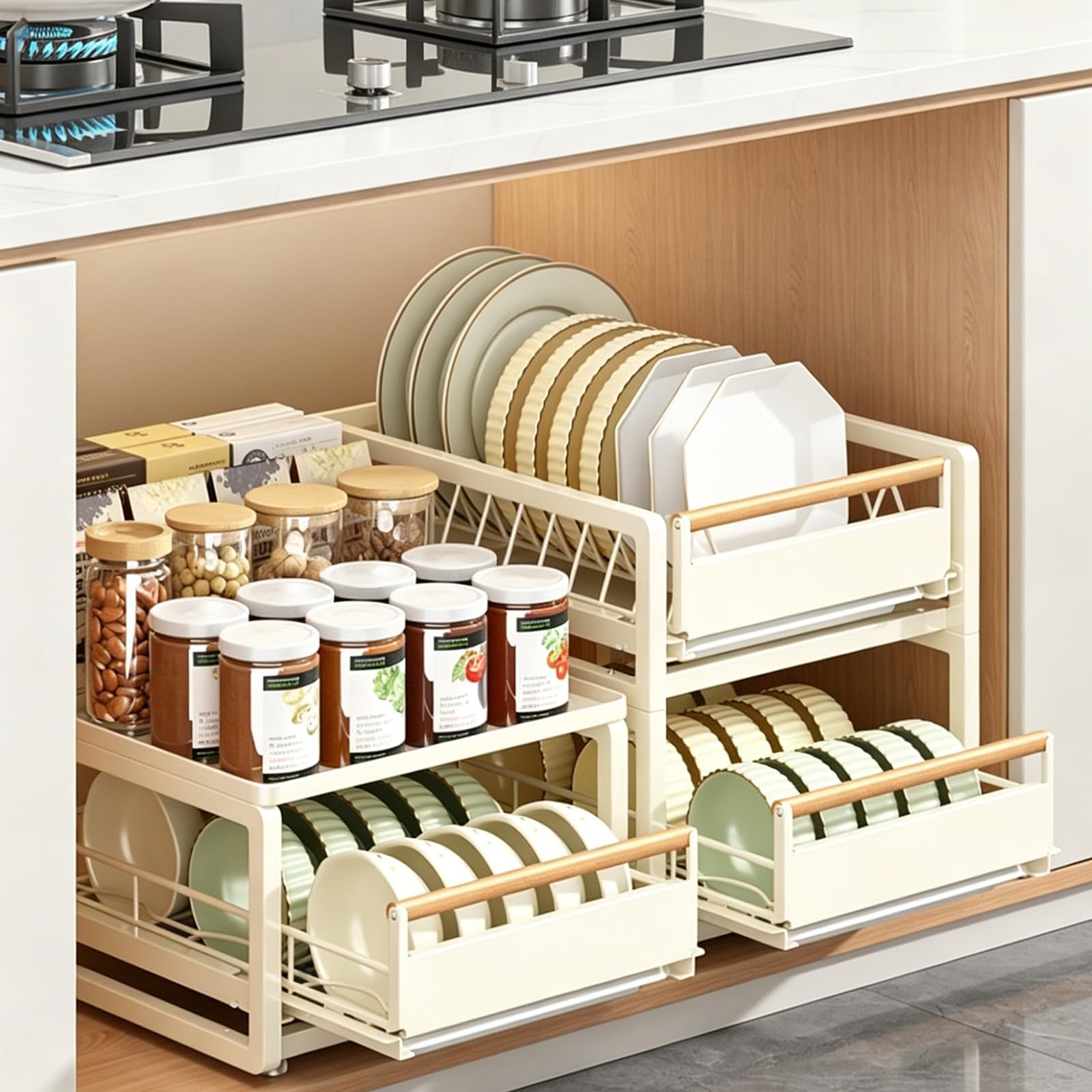 Organizador Bajo Fregadero con Bandeja, Gran Capacidad y Alfombrilla Antideslizante, Estante Extraíble para Cocina, Baño y Armario Black 15.3x11.8x5.1in/39x30x13cm
