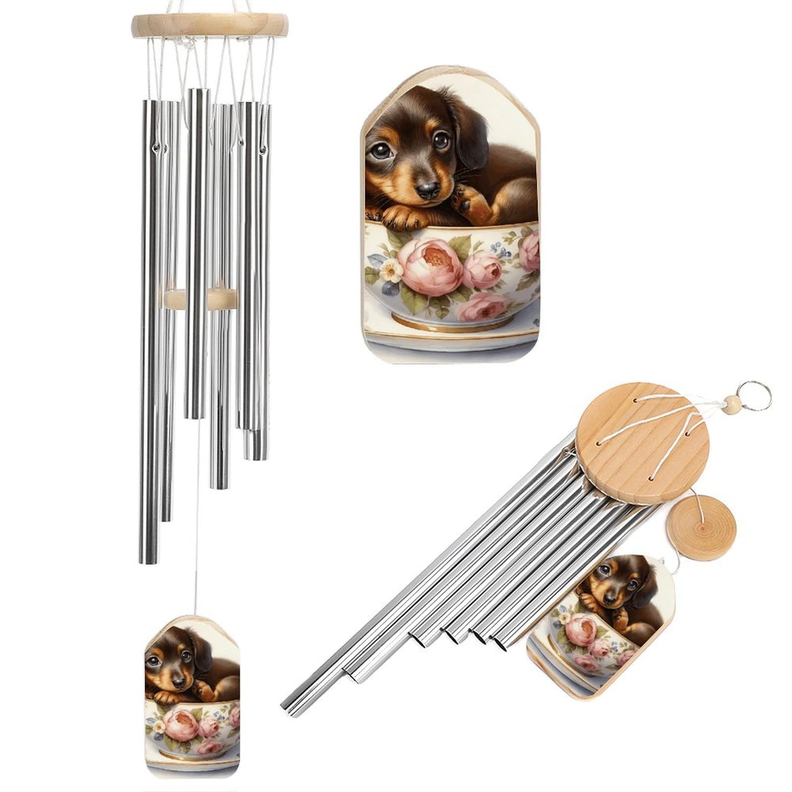 Carillon à vent extérieur anti-rouille, cloches musicales 6 tubes alu déco teckel durable