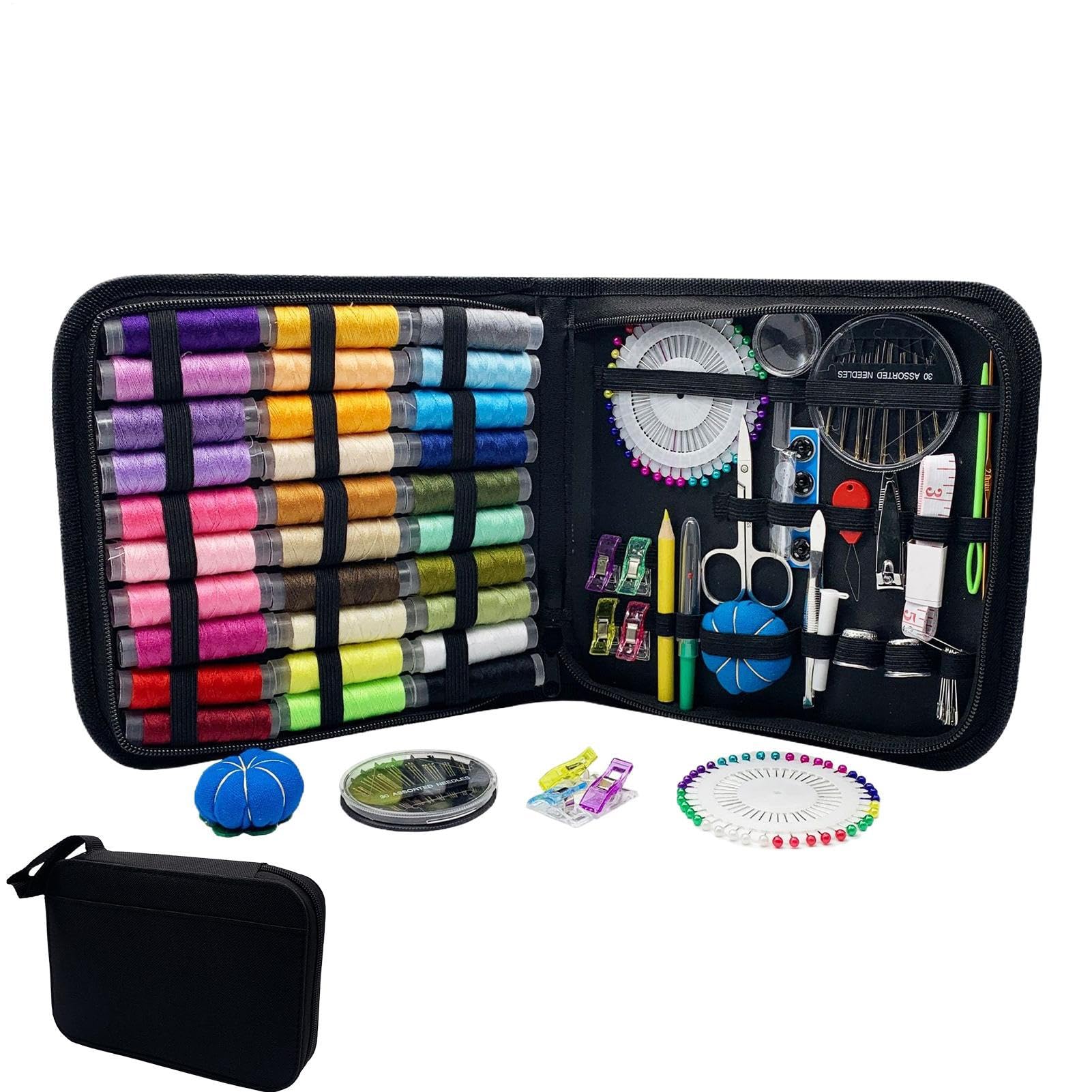 Kit de Costura con Estuche Suministros de Costura con Agujas e Hilos 131 | Accesorios de Bordado y Costura para Principiantes de la Familia