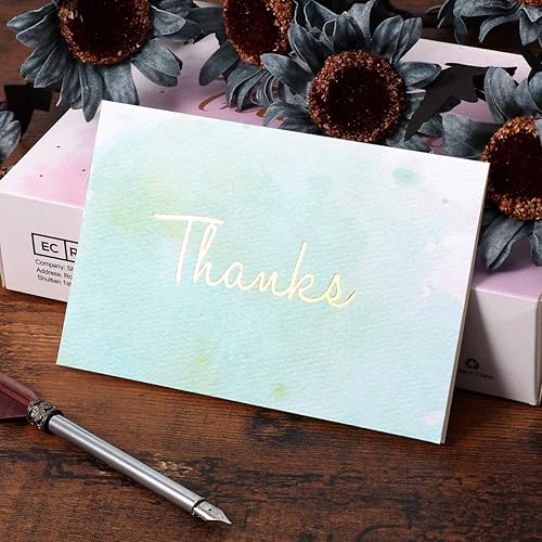 Miniatura 3 de Paquete de 48 tarjetas de agradecimiento, tarjetas de felicitación de acuarela con lámina dorada, notas para bodas, despedidas de soltera, fiestas,