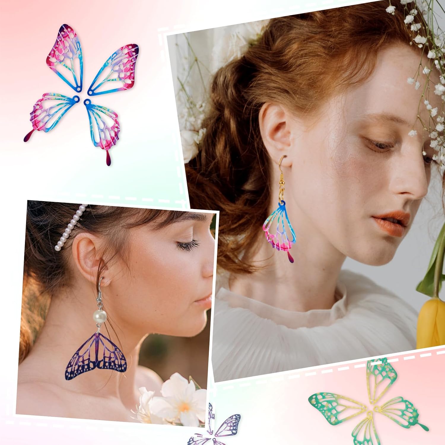 Craftdady 48Pcs Filigree Butterfly Wing Charms Earring Making Kit Stainless Steel Fairy Wing Charms with Earring Hooks & Open Jump Rings for Women Crafts DIY Jewelry Making Supplies