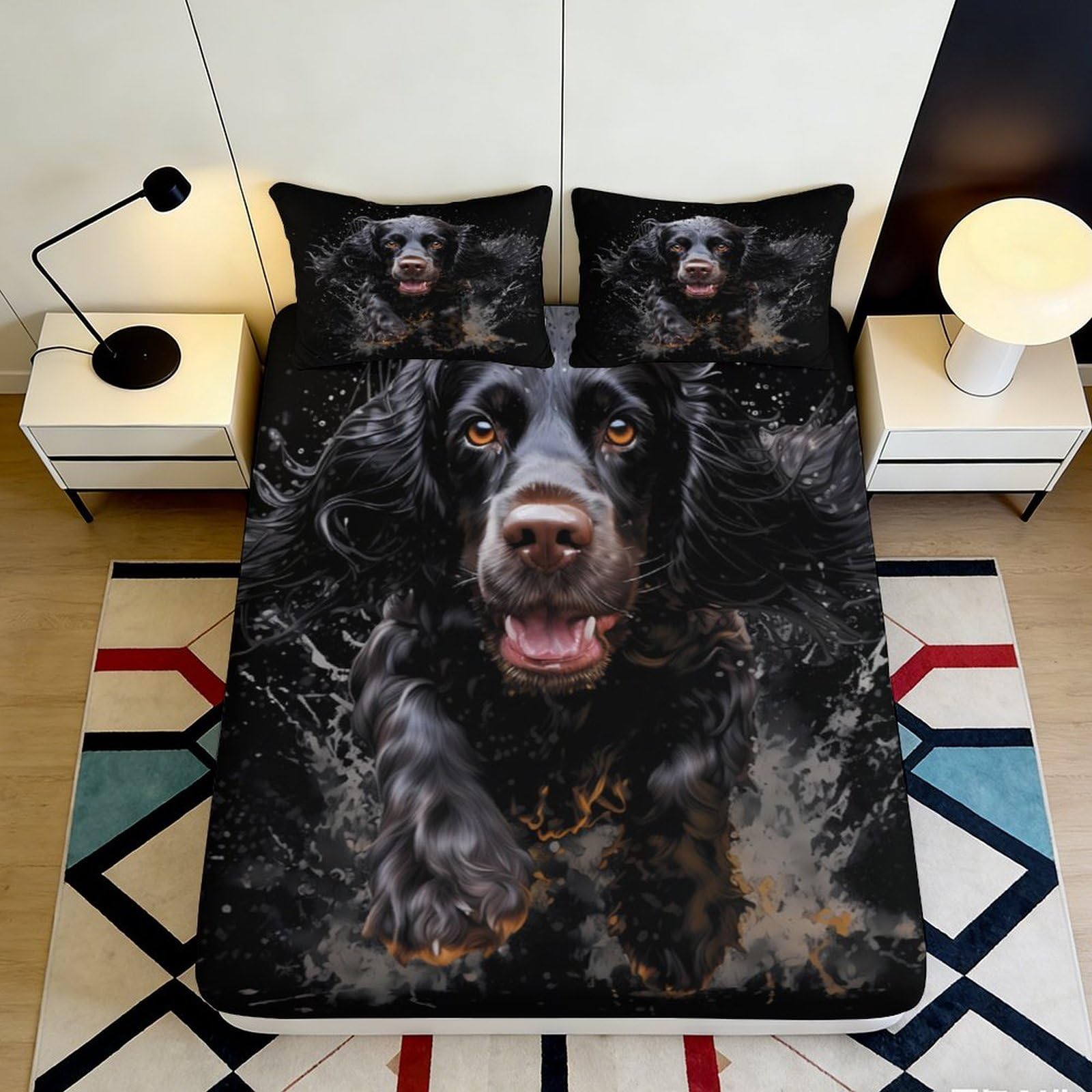 3D Printed Black Dog Pattern Fitted Sheet Microfiber Soft Durable 3D Printed Labrador Mattress Cover for Bedroom Dormitory Guest Room Decoration 120x200x25cm