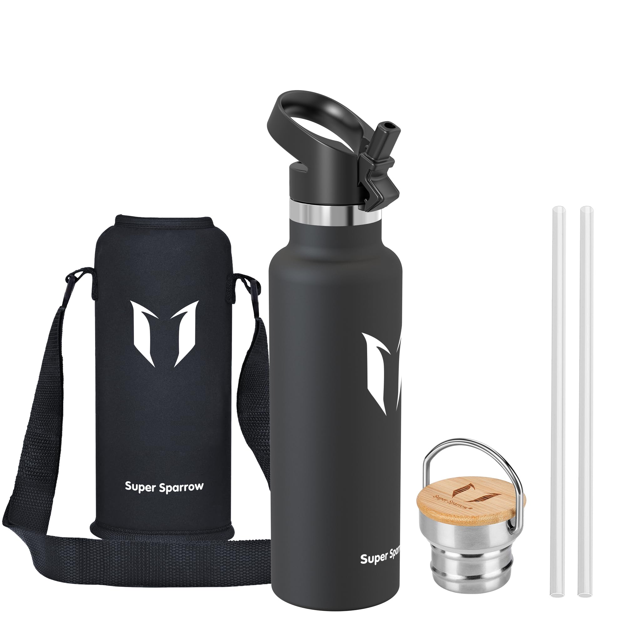 Super Sparrow Borraccia Termica - Bottiglia Termica Senza Perdite - 350ml/500ml/620ml/750ml/1L - Senza BPA Borracce Bambini - Per Scuola, Sport, Campeggio, Palestra, Ciclismo - Con 2 Tappi