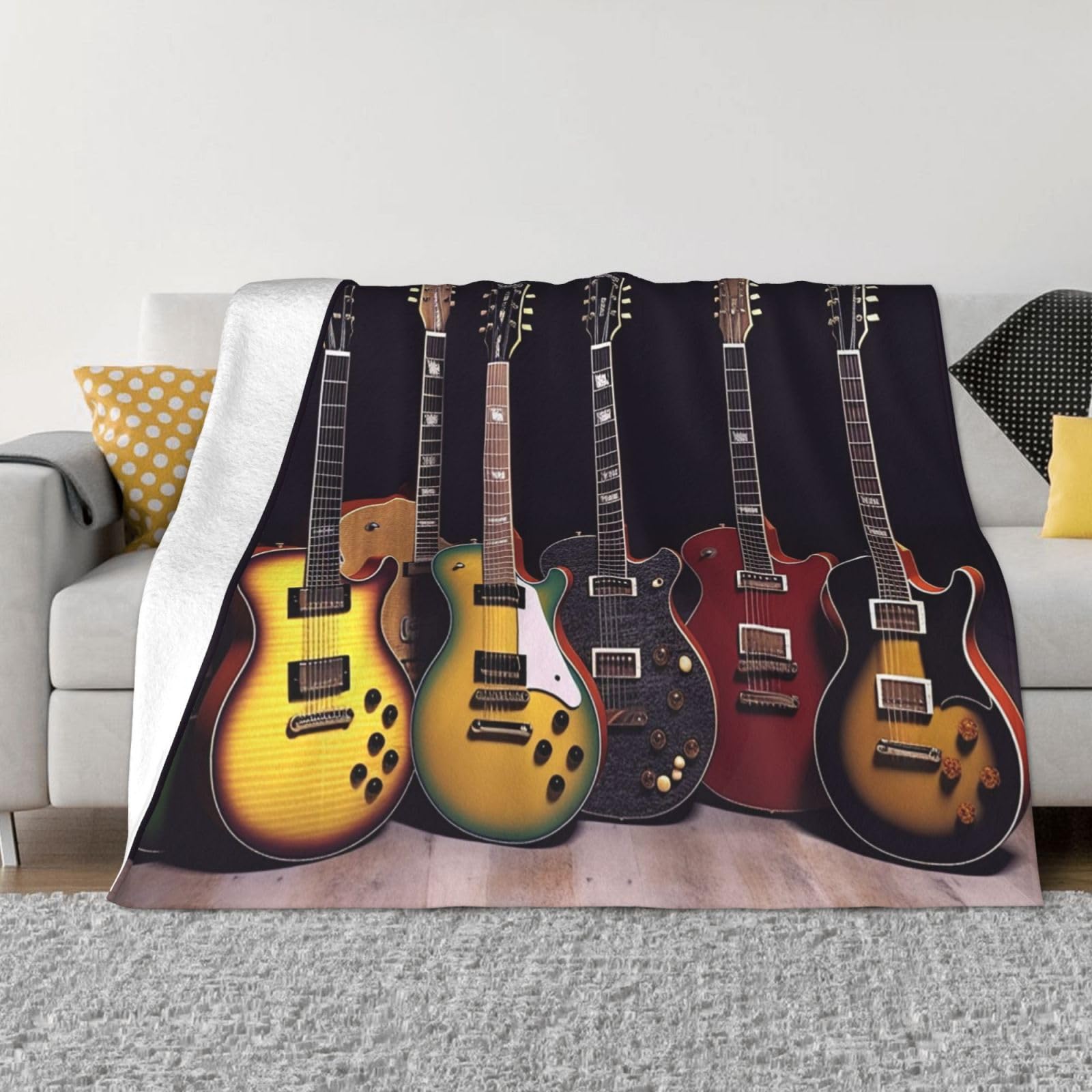 Couverture de collection guitare idée cadeau originale plaid doux flanelle pour musicien