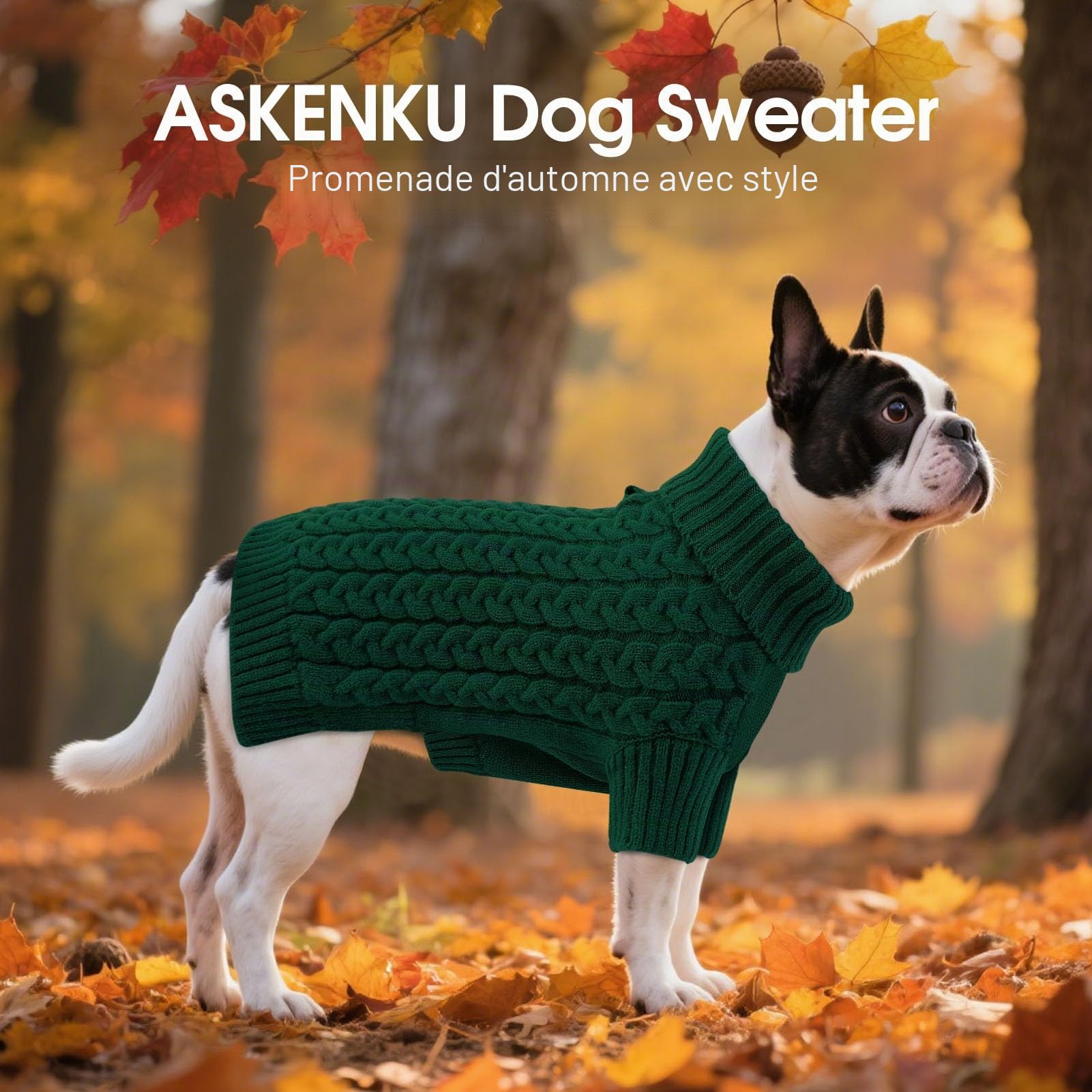 ASENKU Pull Chien Petite Taille XS, Pull-Overs pour Chien avec Manches,Hiver Tricot Col Roulé Pull Chaud pour Chiens, Manteau pour Chiens pour Bouledogue Français Teckel Chihuahua