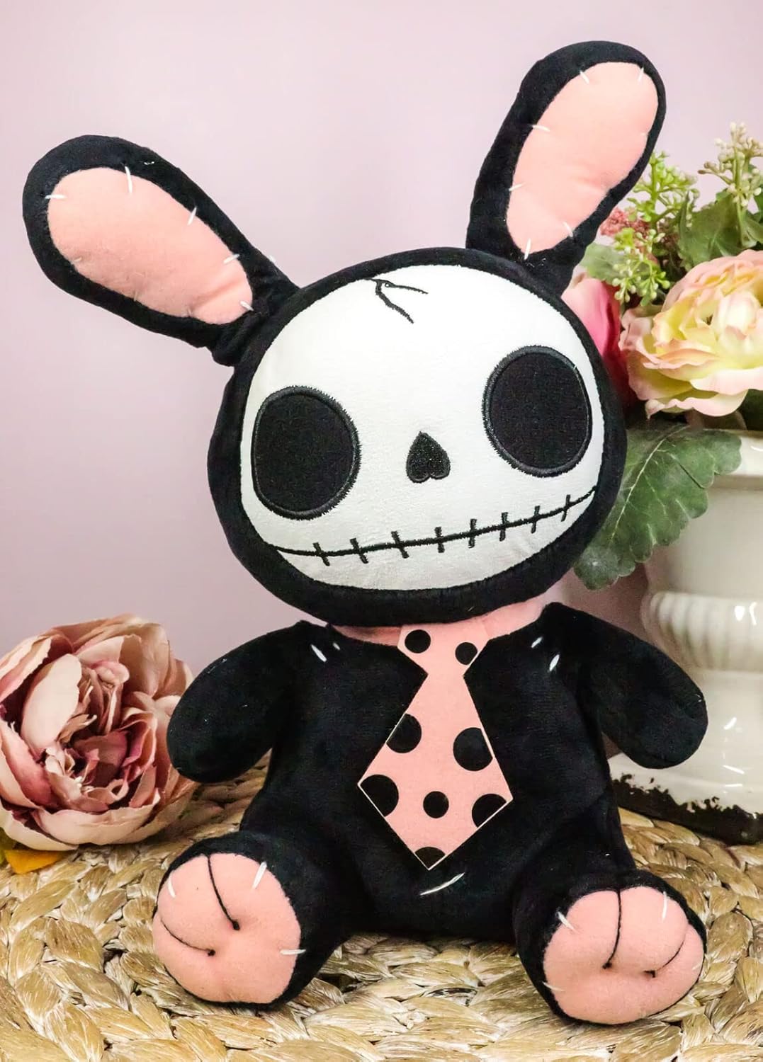 Amazon.com: Ebros Gift Furry Bones Skeleton Black Bunny with Pink ...