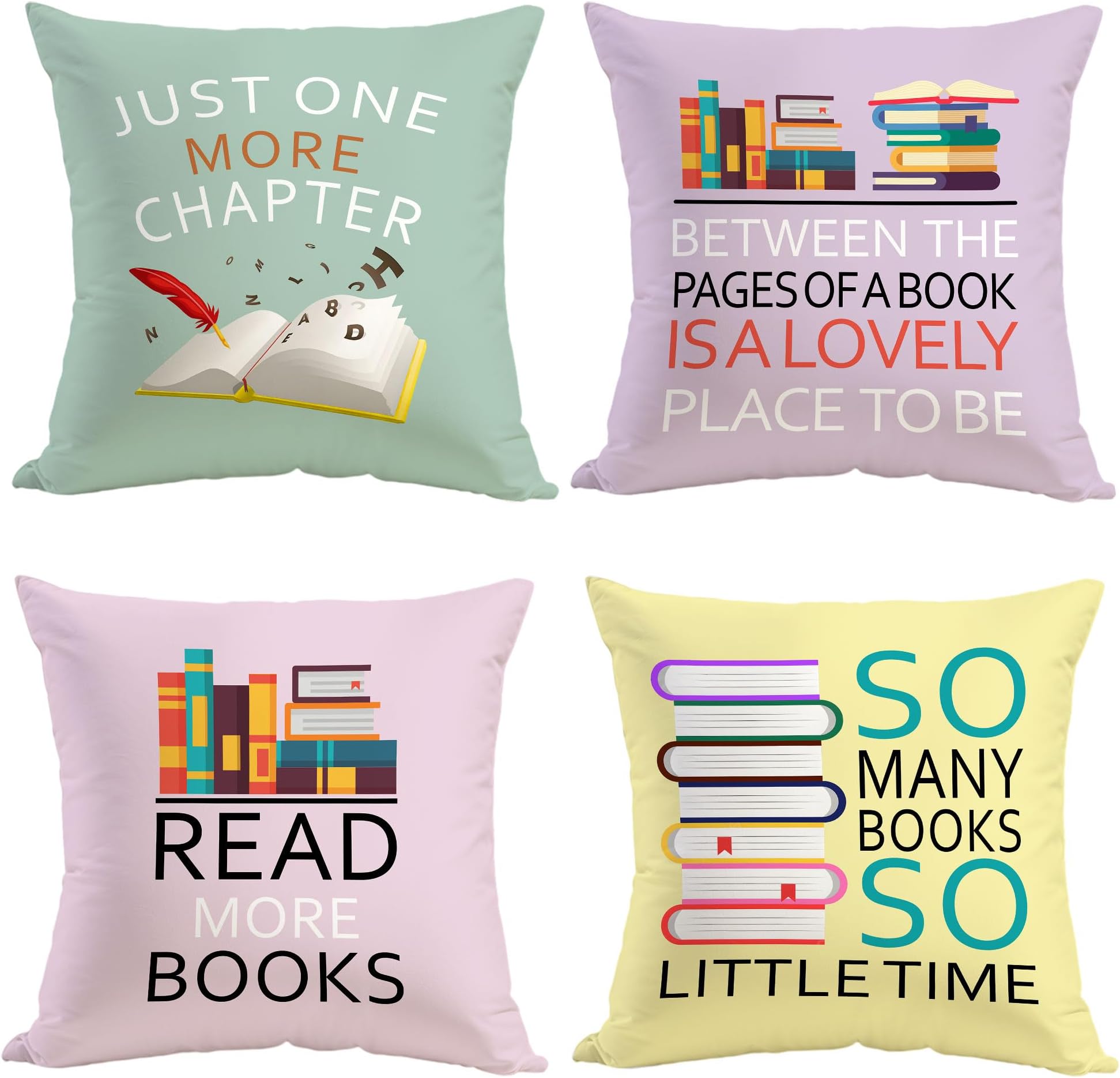 Book Lover Throw Pillow Covers 18x18 - Reading Themed Decor For Bookworms, Classrooms & Home Decor