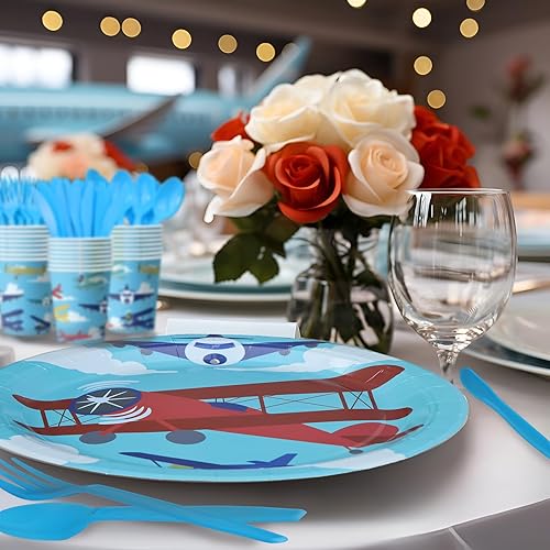 Miniatura 6 de Platos y servilletas de fiesta de avión, decoraciones de fiesta de avión, suministros de fiesta de avión para 20 invitados