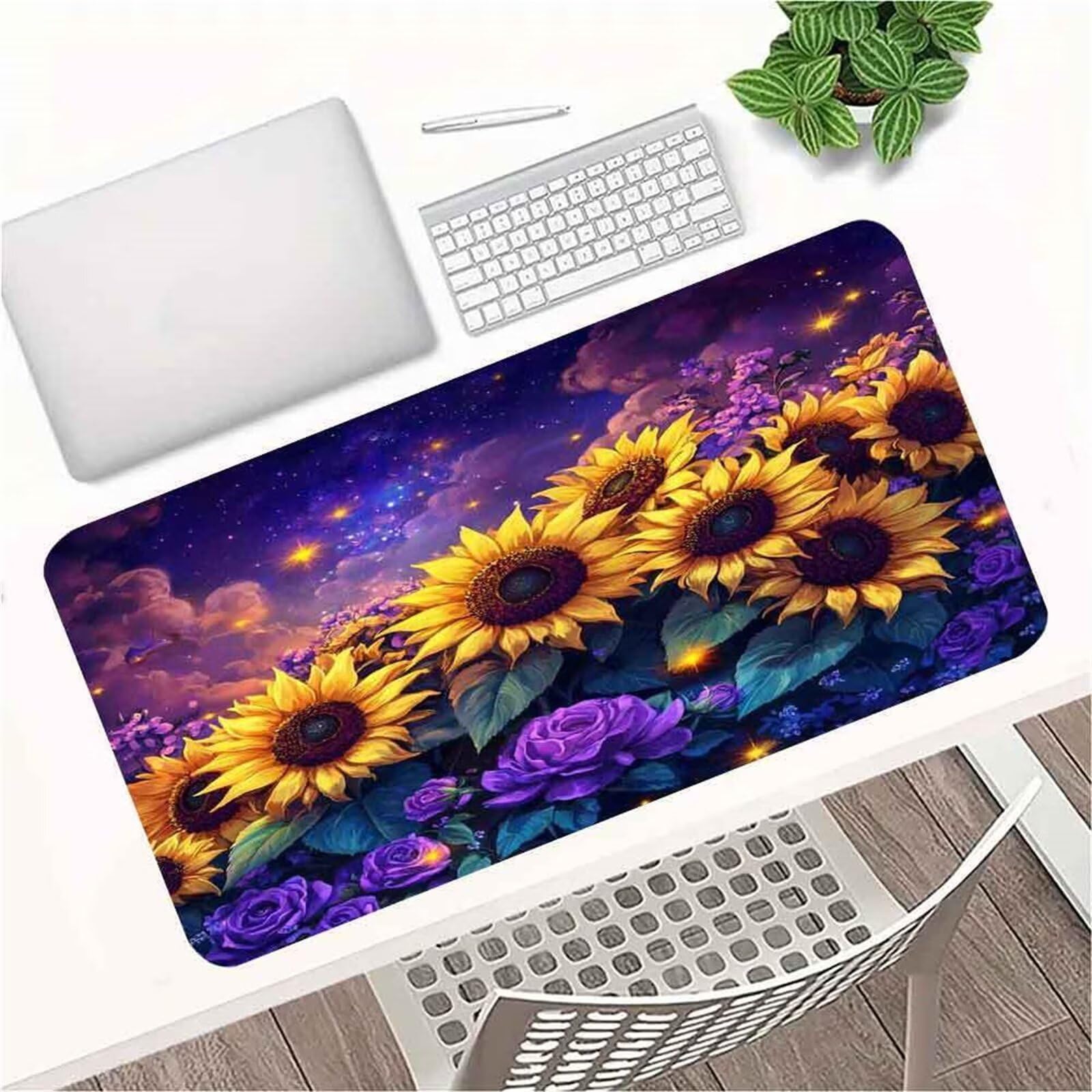 Alfombrilla de Ratón XXL 1000x500x3mm, Alfombrilla de Escritorio Grande Girasol Rosa, Mouse Pad Gaming Antideslizante con Bordes Cosidos para Teclado, PC y Oficina