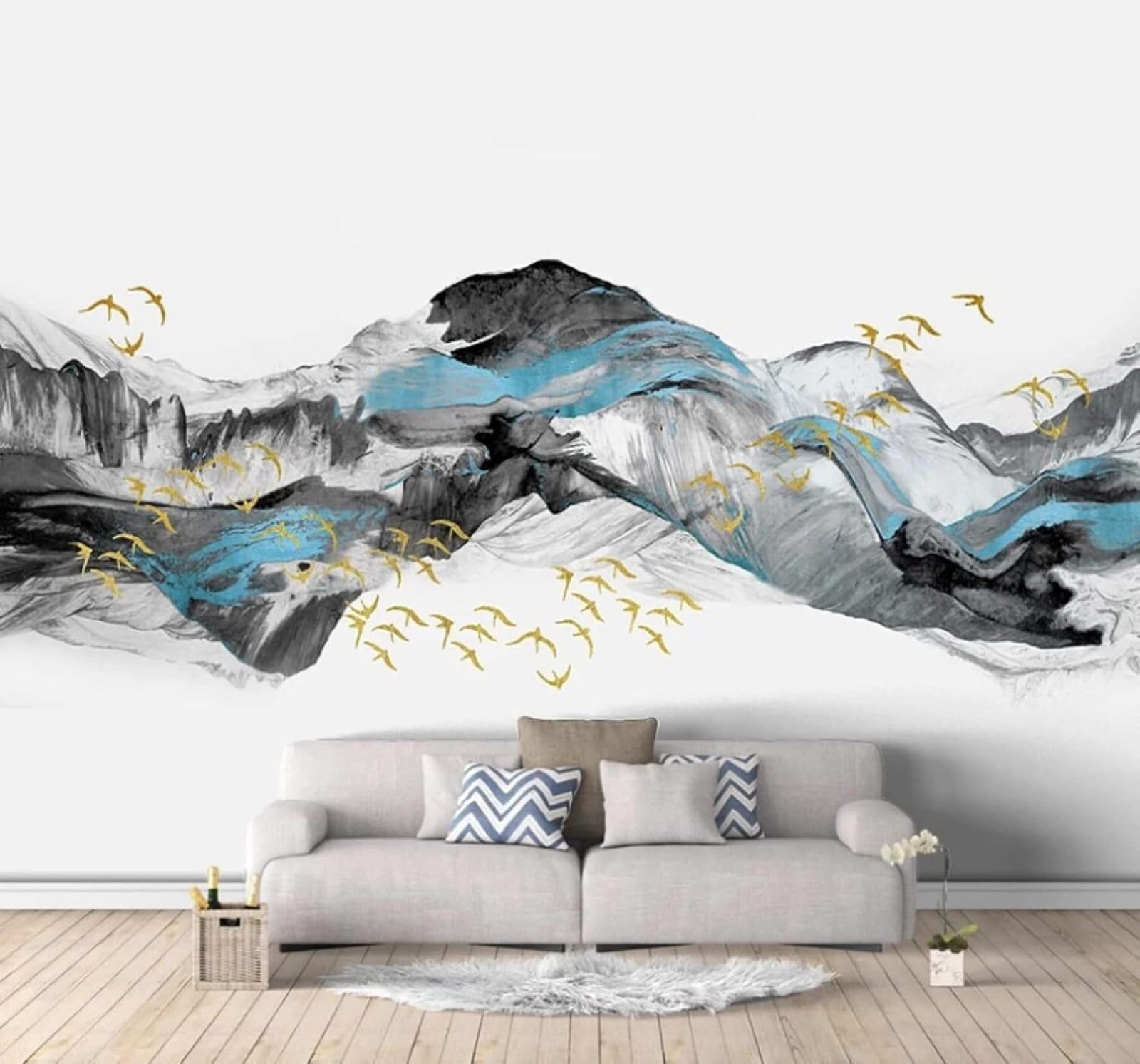 XLMING Abstract Blue Ink Landscape Scenery 3D Wallpaper Luxury Home Dining Decor Paste Sofa Living Room The Wall for Bedroom Mural-200cm×140cm