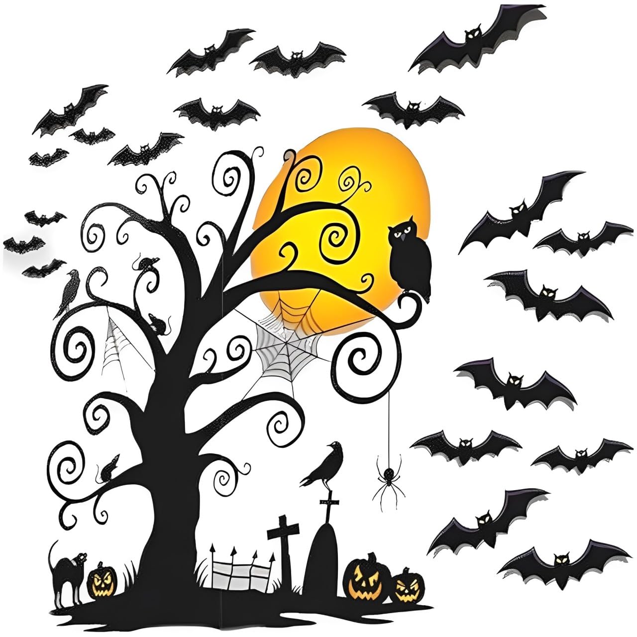 Halloween Cemetery Wall Decor Scene Setters Kit (Pack of 32) - 65" x 32.5" - Black & Yellow Vinyl & Paper - Perfect for Ghoulishly Delightful Indoor & Outdoor Celebrations