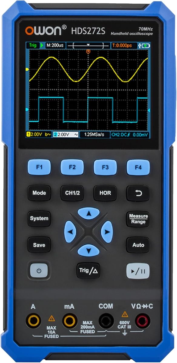 OWON HDS272S Oscilloscope, 3 in 1 with Multimeter 25MHz Waveform Generator | 70MHz Bandwidth 2+1CH Oscilloscope, 4 1/2 Multimeter 25MHz Arbritary Waveform Generator