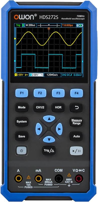 OWON HDS272S Oscilloscope, 3 in 1 with Multimeter 25MHz Waveform Generator | 70MHz Bandwidth 2+1CH Oscilloscope, 4 1/2 Multimeter 25MHz Arbritary Waveform Generator