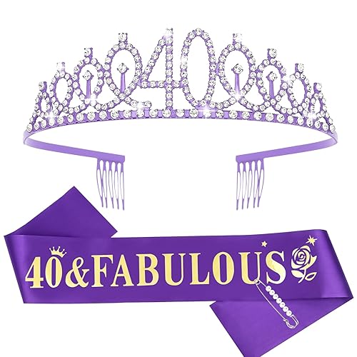 Miniatura 12 de Casoty Juego de diadema y tiara de 40 y fabuloso, oro rosa, para decoraciones de cumpleaños de 40 años, regalos para mujeres, decoraciones de fiesta