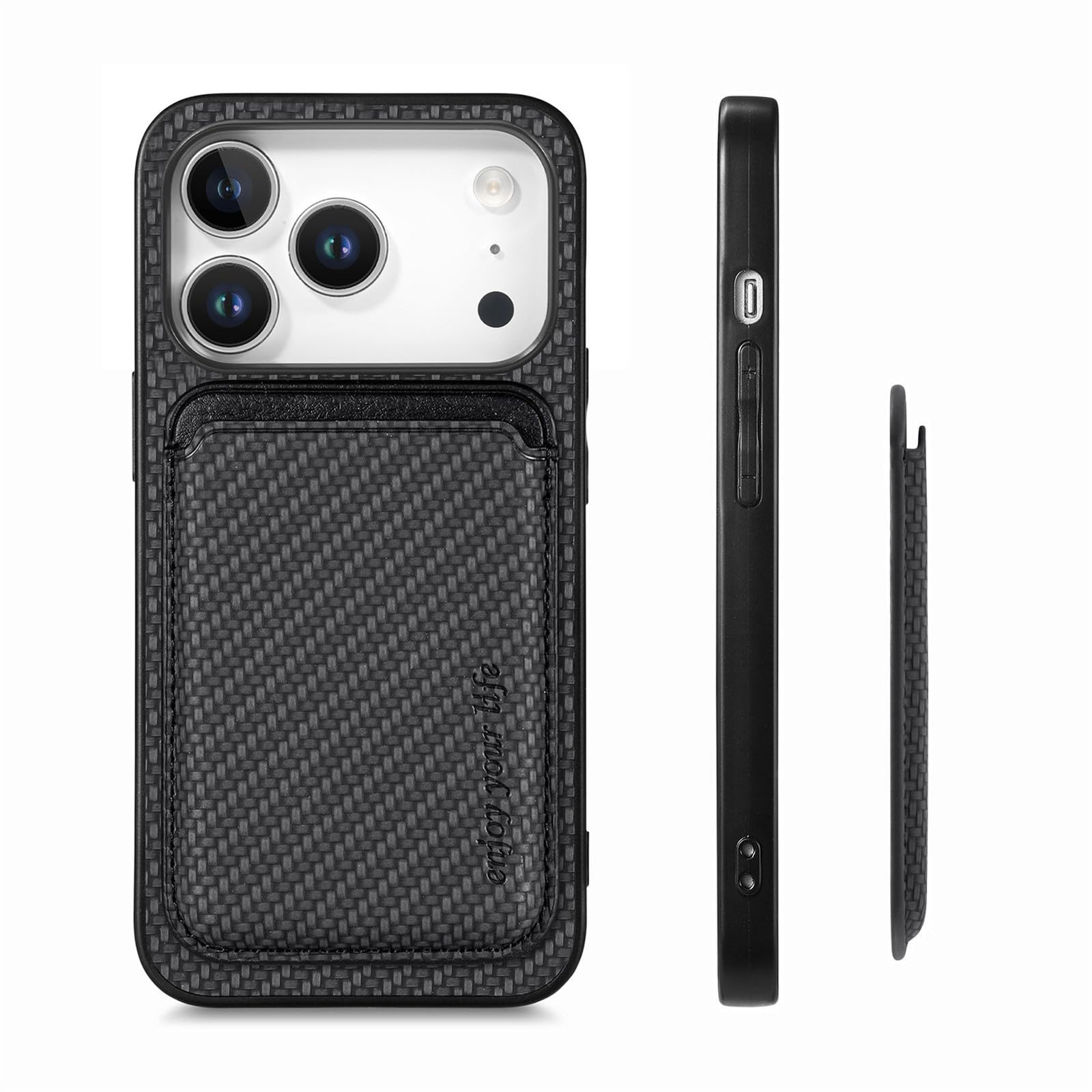 Étui iPhone 17 Pro étui à rabat cuir texturé carbone noir - 8