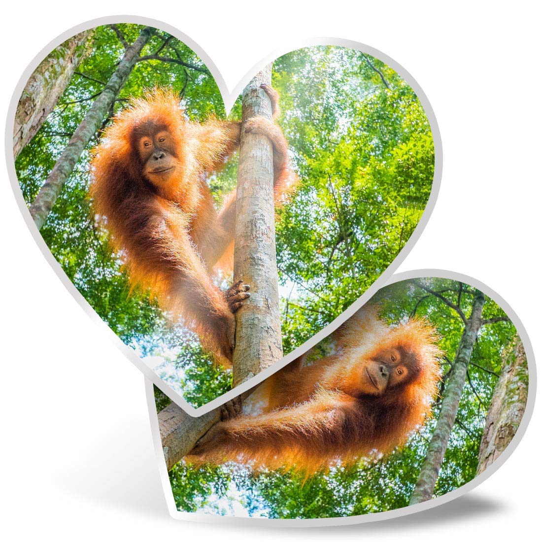 Destination Vinyl Ltd Multi 2 X Heart Stickers 7.5 Cm - Orangutan In Jungle Indonesia Fun Decals For Laptops,Tablets,Luggage,Scrap Booking,Fridges, #3539
