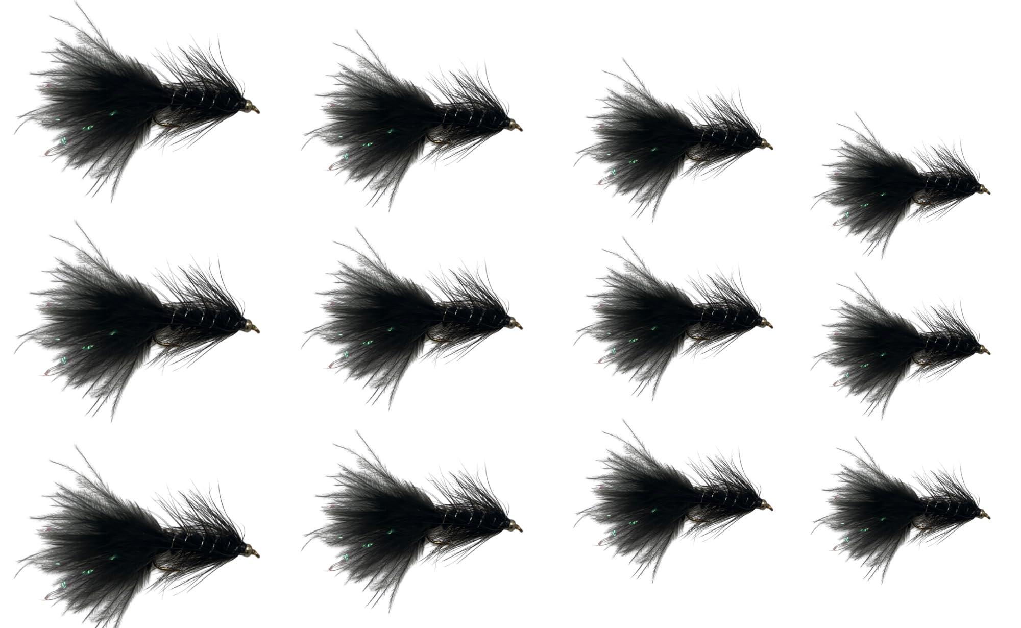 Feeder Creek Bead Head Woolly Bugger Fly Fishing Flies | 12pc Flies for Fly Fishing | 4 Size Assortment Trout Flies 6, 8, 10, 12 (3 of Each Size) Fly Fishing Gear | Streamer Flies