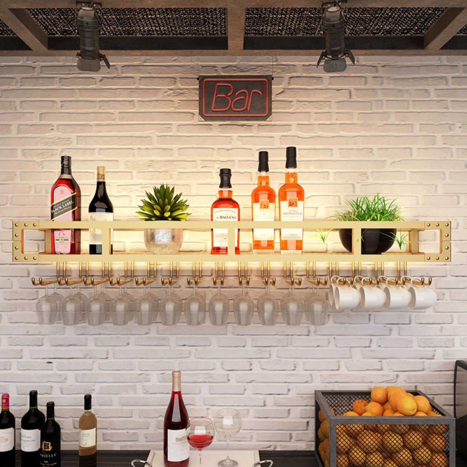 Wine Glass Display Rack Wall Shelf Iron Black/Gold 60-150cm Rust and Wear Resistant High Temperature Cooking Paint Wine Glass Holder