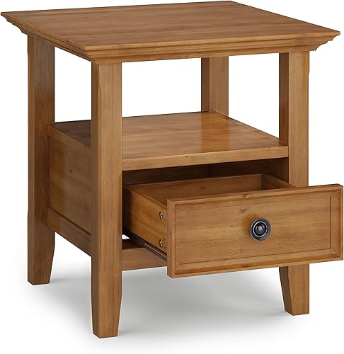 Miniatura 3 de SIMPLIHOME Amherst - Mesa auxiliar cuadrada tradicional de madera maciza de 19 pulgadas de ancho en marrón dorado claro, para sala de estar y