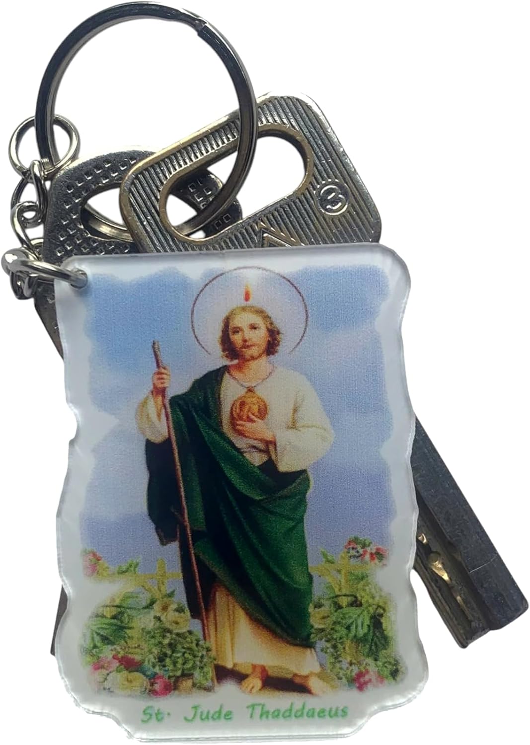 (4 PCS) Saint Jude Thaddeus Keychain, St Jude Thaddeus Pray For Us, Catholic Christian Keychain 2.5 inch - Image 2
