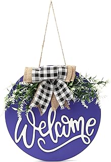 Welcome Sign for Front Door Round Wood Hanging Sign Porch Decorations for Wreath Spring Porch Hanging for Gifts Home Deco...
