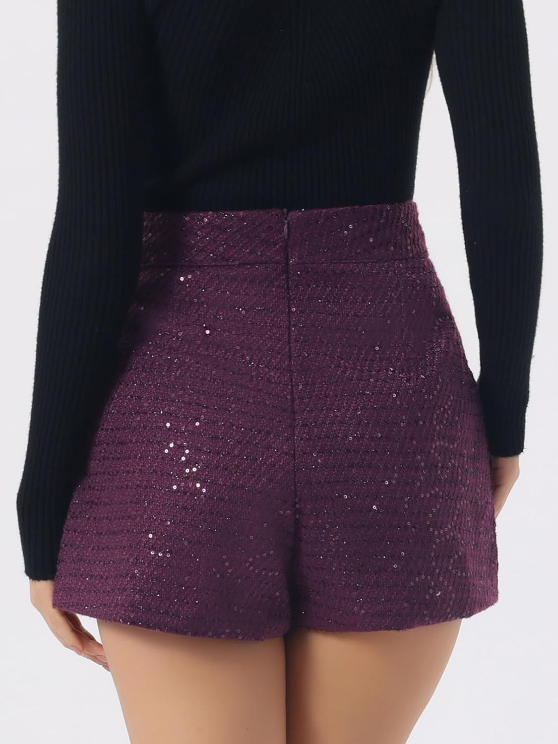Allegra K Women's Sequin Tweed Shorts Club Button Front High Waist Wide Legs Short Pants - Image 4