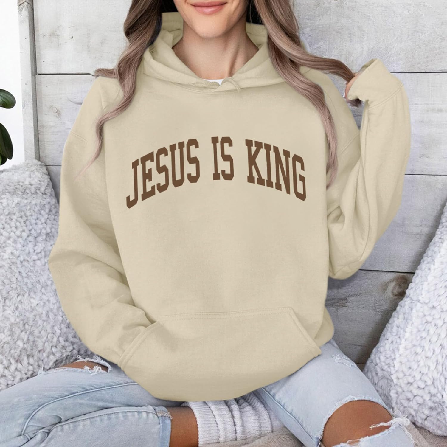 Christian Jesus Loves You Hoodies Women Religious Faith God Jesus Is King Sweatshirts Bible Verse Inspirational Tops - Image 5