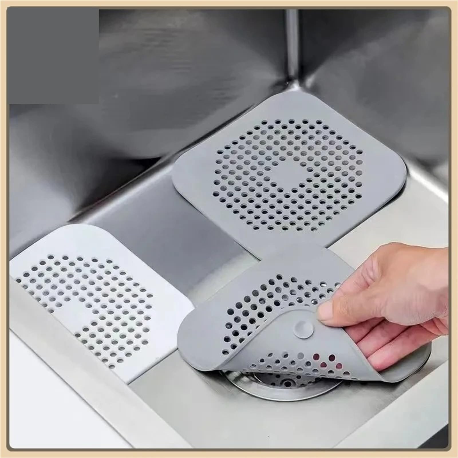 Filtro De Drenaje De Piso con Ventosa Inferior | Coladores de cocina cuadrados fáciles de usar(10pcs grey)