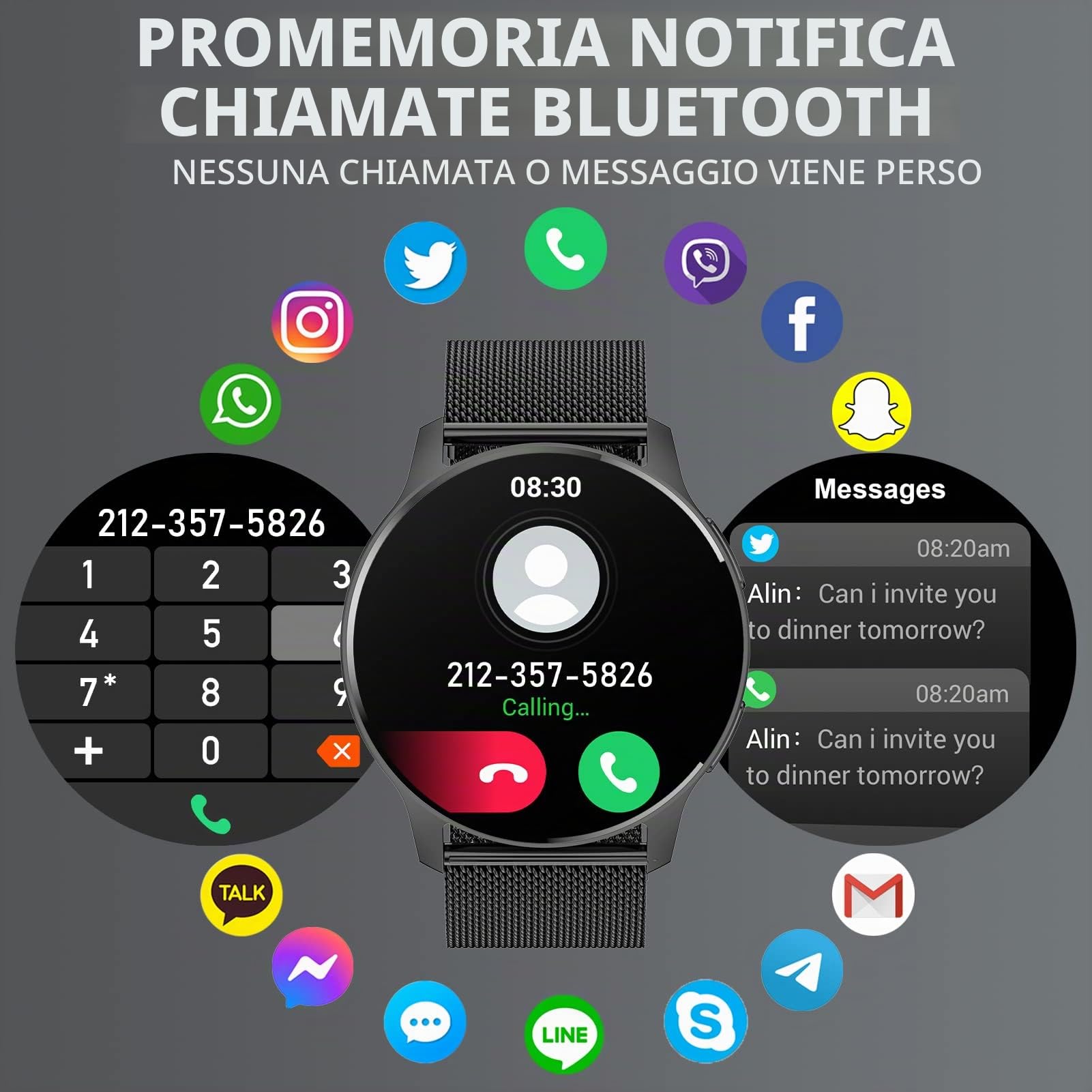 Smartwatch Donna Uomo Orologio Chiamata e Notifiche Messaggi Assistente Vocale Smart Watch per Android iOS Fitness Orologio Digitale con Cardiofrequenzimetro, SpO2, Sonno, Contapassi, 20 Sportivo