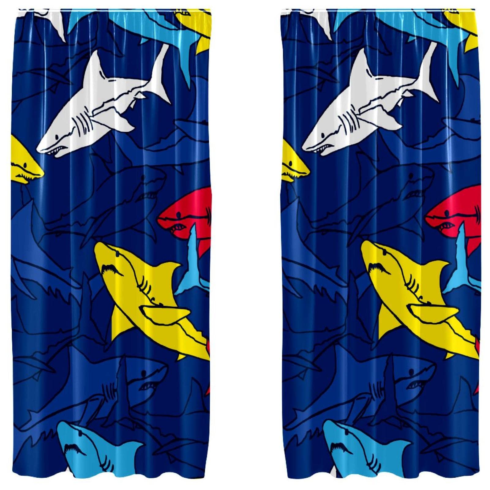 Cortinas opacas de dos paneles de 55x84 pulgadas con estampado infantil de tiburones