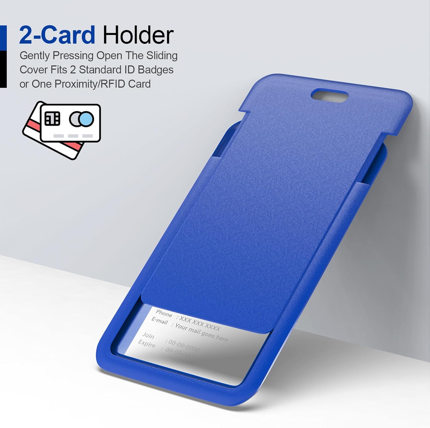 JINEASY ID 50 Pack Blue Hard Plastic ID Badge Holders, Vertical, Heavy Duty