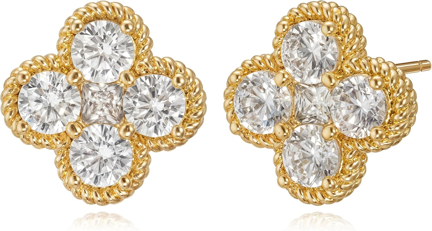 Clover Earrings for Women - 12 Month Birthstone Earrings 14k Gold Plated Four Leaf Clover Hypoallergenic Stud Lucky Jewelry Gift for Women