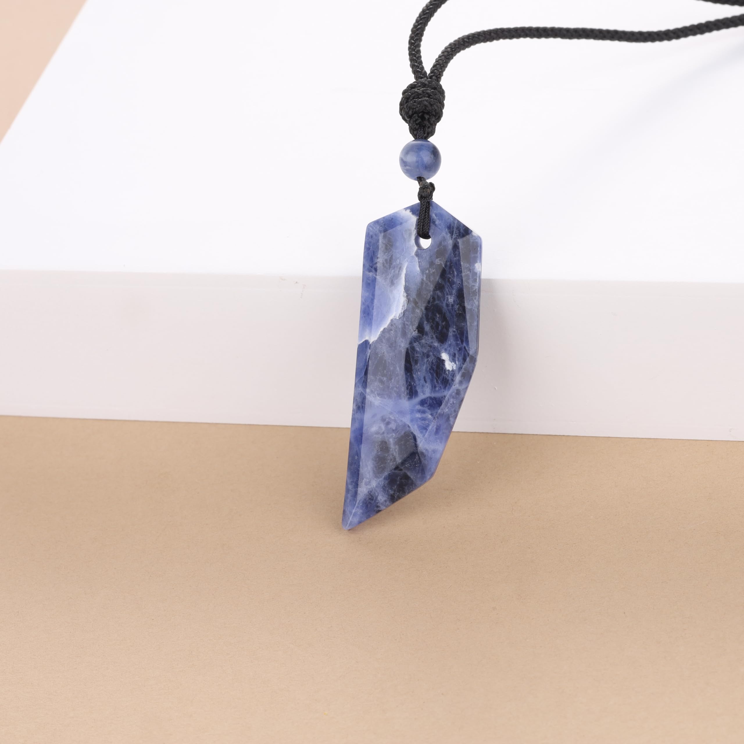 COAI Pendente Dente di Lupo in Pietre Naturali, Collana Pendente Unisex con Laccio Regolabile