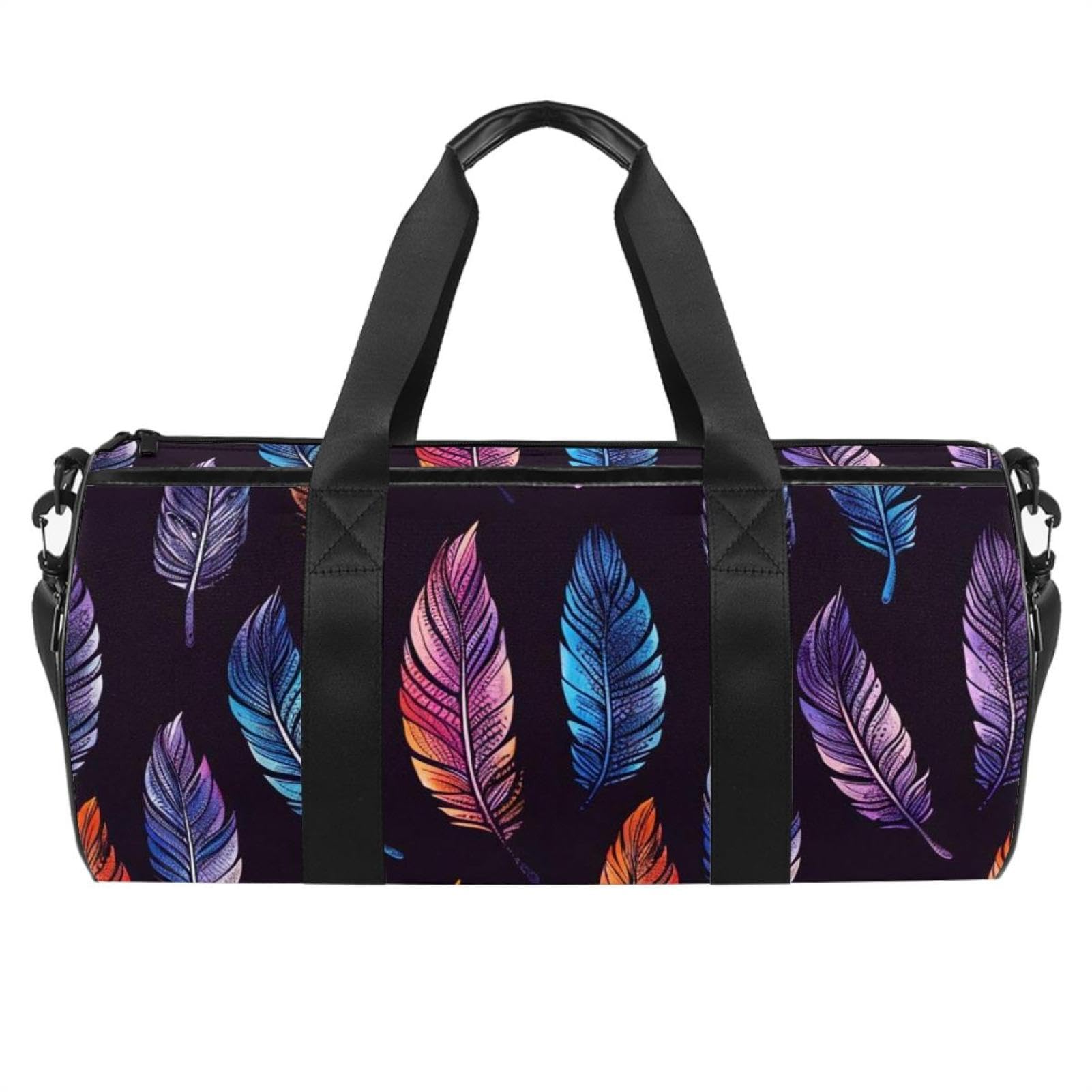 Bolsa de deporte redonda con correa de hombro desmontable, color morado, de plumas, para entrenamiento, para mujeres y hombres, multicolor, Talla única, Equipaje de mano