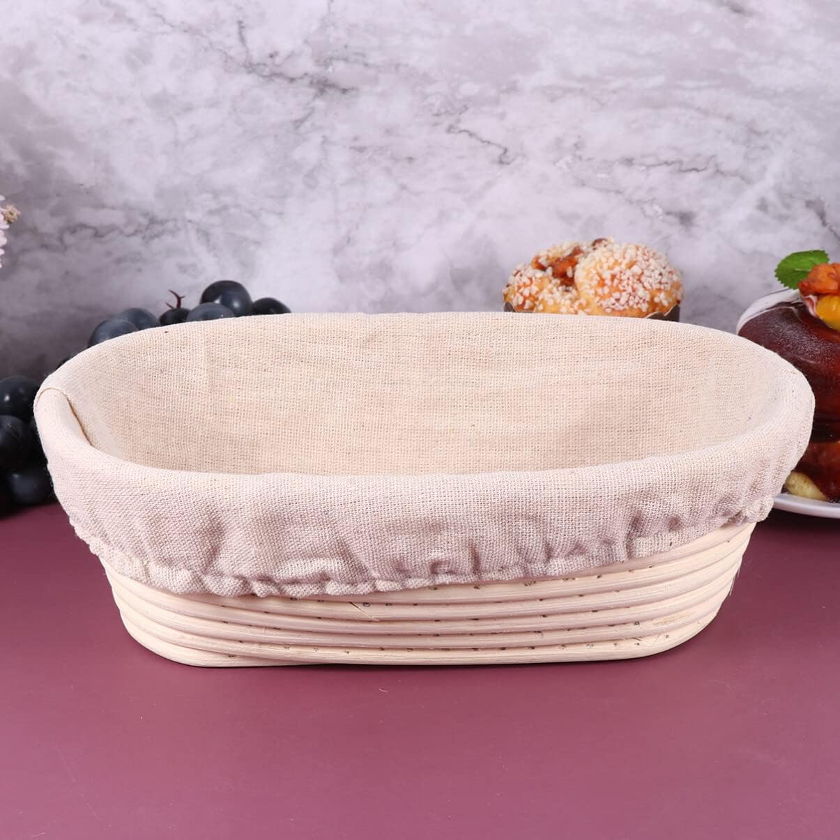 UPKOCH 2sets Rattan Proofing Basket for Sourdough Bread Baking Oval Shape with Removable Fabric Liner Cover Natural Material Smooth for Bakers
