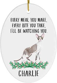Every Meal You Make Every Bite You Take White Lilac Cornish Rex Cat Personalized Christmas Ornaments 2025 Oval White Ceramic Kitten Owner Gift