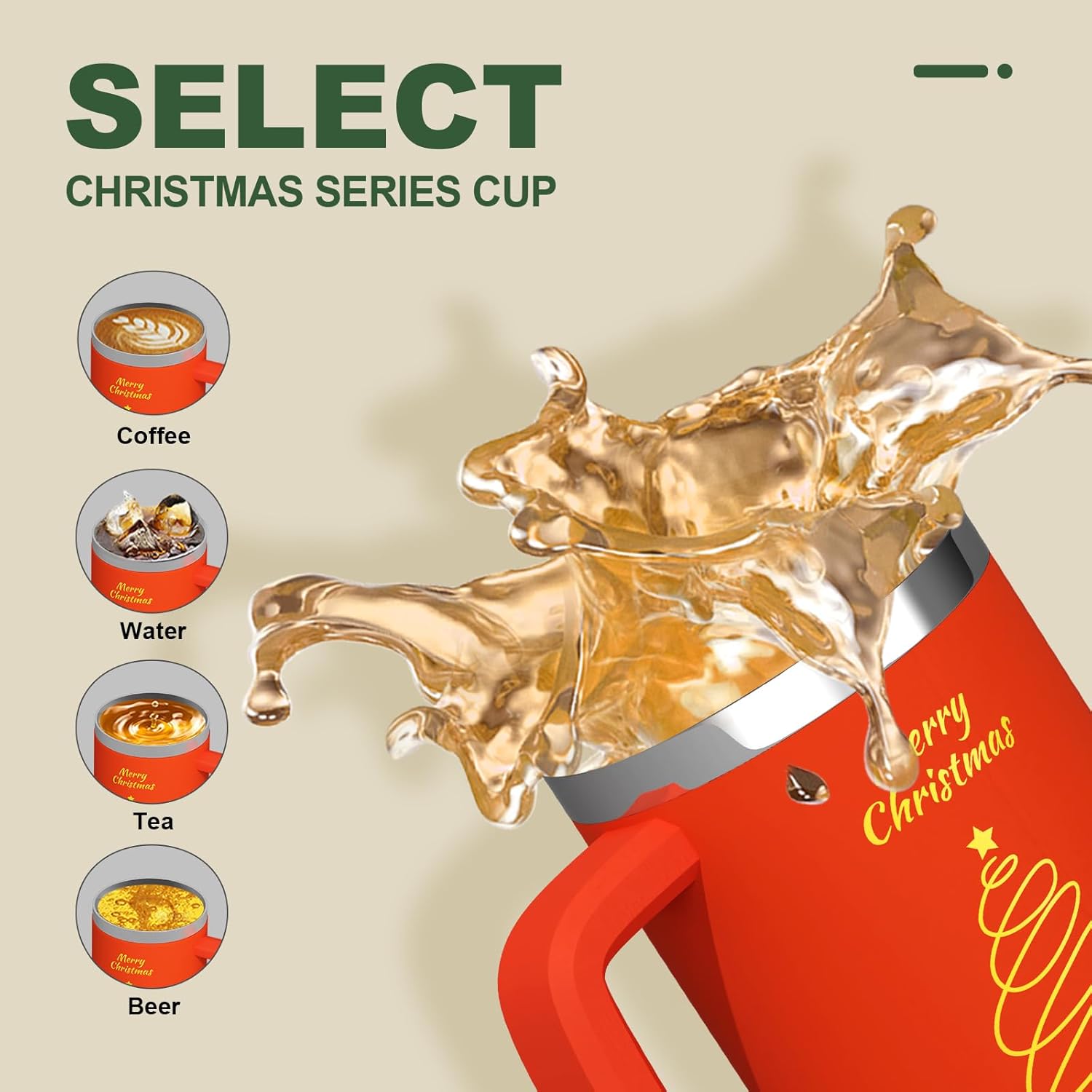 FOHGEE Christmas Style 30oz Stainless Steel Tumbler with Handle - Keep Drinks Cold & Hot All Season! (Red Tree) - Image 7