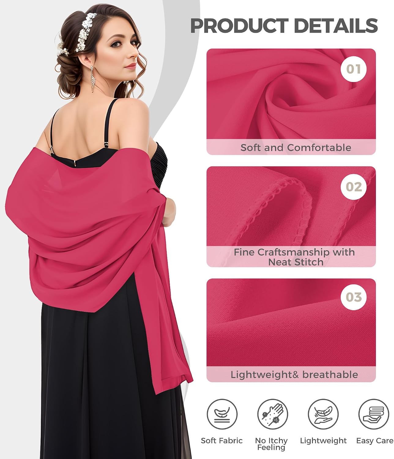 Chiffon Shawl Wraps for Women, Shawls for Wedding, Pashimina Bride Shawl, Evening Dresses image 4