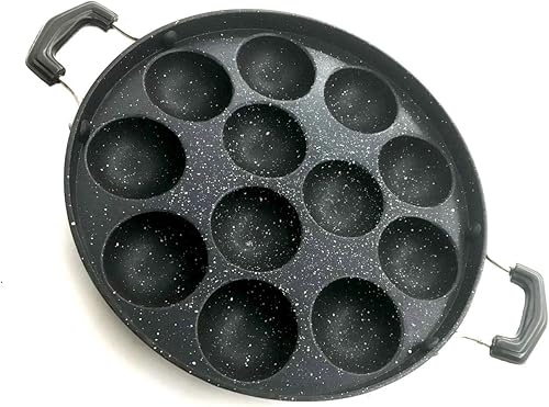 Miniatura 3 de 12 hoyos antiadherente Appam Patra mango lateral con tapa Paniyarakkal Paniyaram Appam Pan Maker Pancake Maker Aebleskiver Maker con tapa de acero