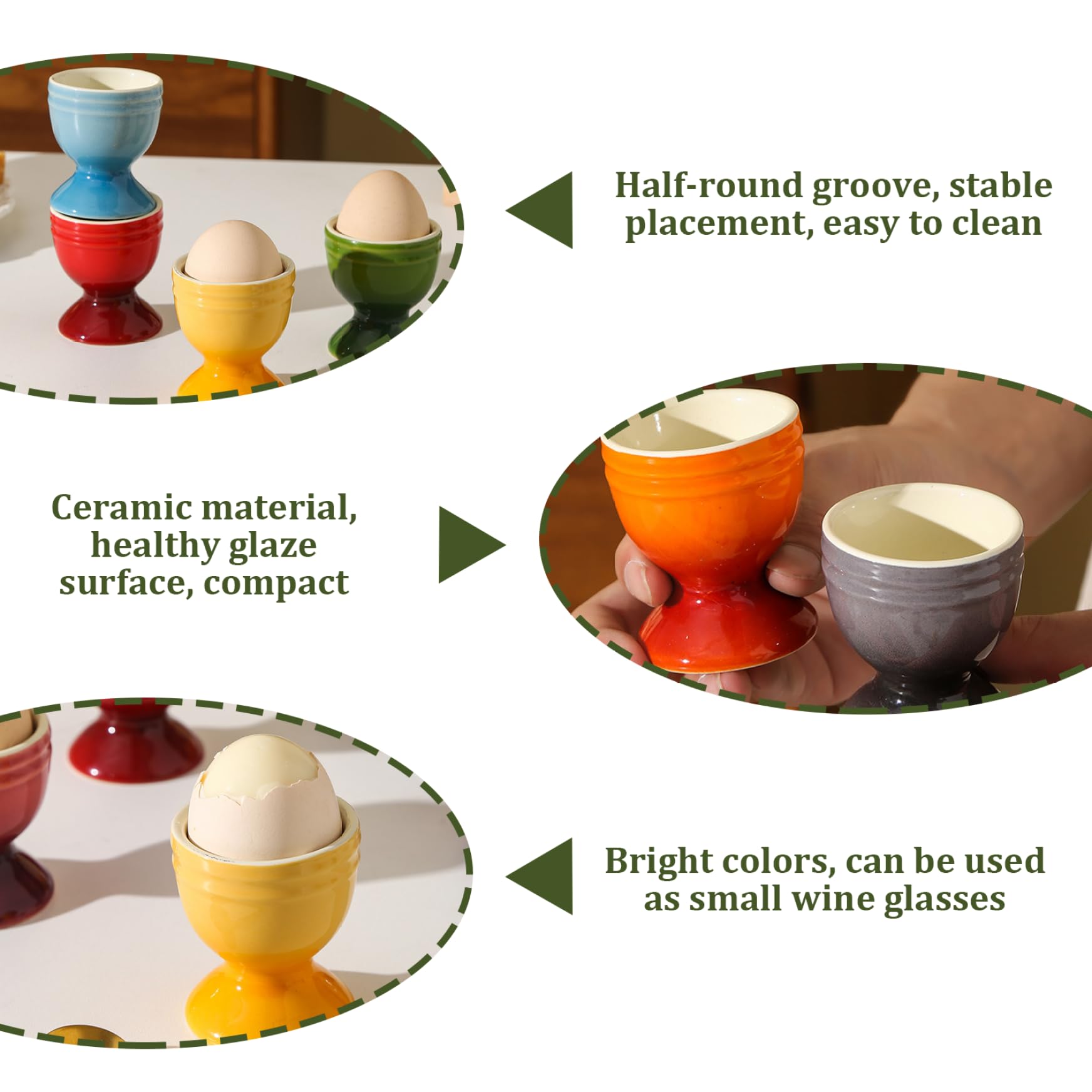 Lot de 6 coquetiers en céramique antidérapants pour œufs à la Coque, Organiseur de Rangement pour œufs à la Coque, Petit déjeuner, Brunch, fête 6, x 2 cm