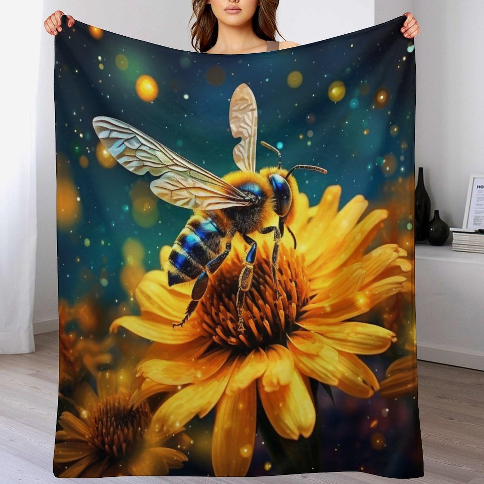 Ggjjtt Bee Throw Blanket, Flannel Throw Blanket Sofa Chair Cover Decorative For Bed Couch Chair, Throw Travel Nap Throws Blanket 130×150Cm