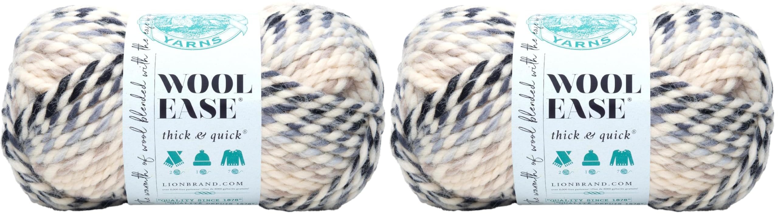 Lion Brand Yarn Wool-Ease Thick &amp; Quick Yarn, Soft and Bulky Yarn for Knitting, Crocheting, and Crafting, 1 Skein, Moonlight (Pack of 2)