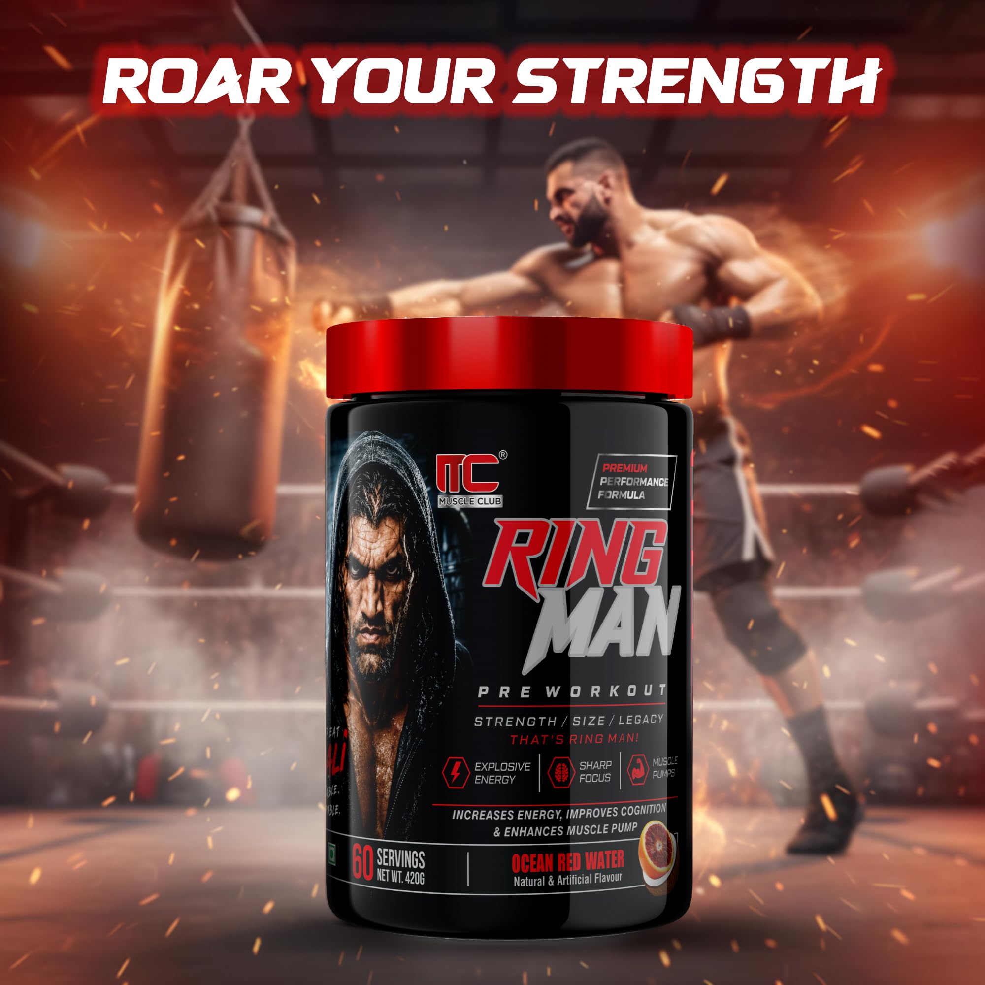 Muscle Club Ring Man Pre Workout Orange Flavour | AMP Powered | By The Great Khali | High Stim Pre workout with 2000mg Beta-Alanine & 200mg Caffeine | Energy & Focus Booster — Amazon image 6