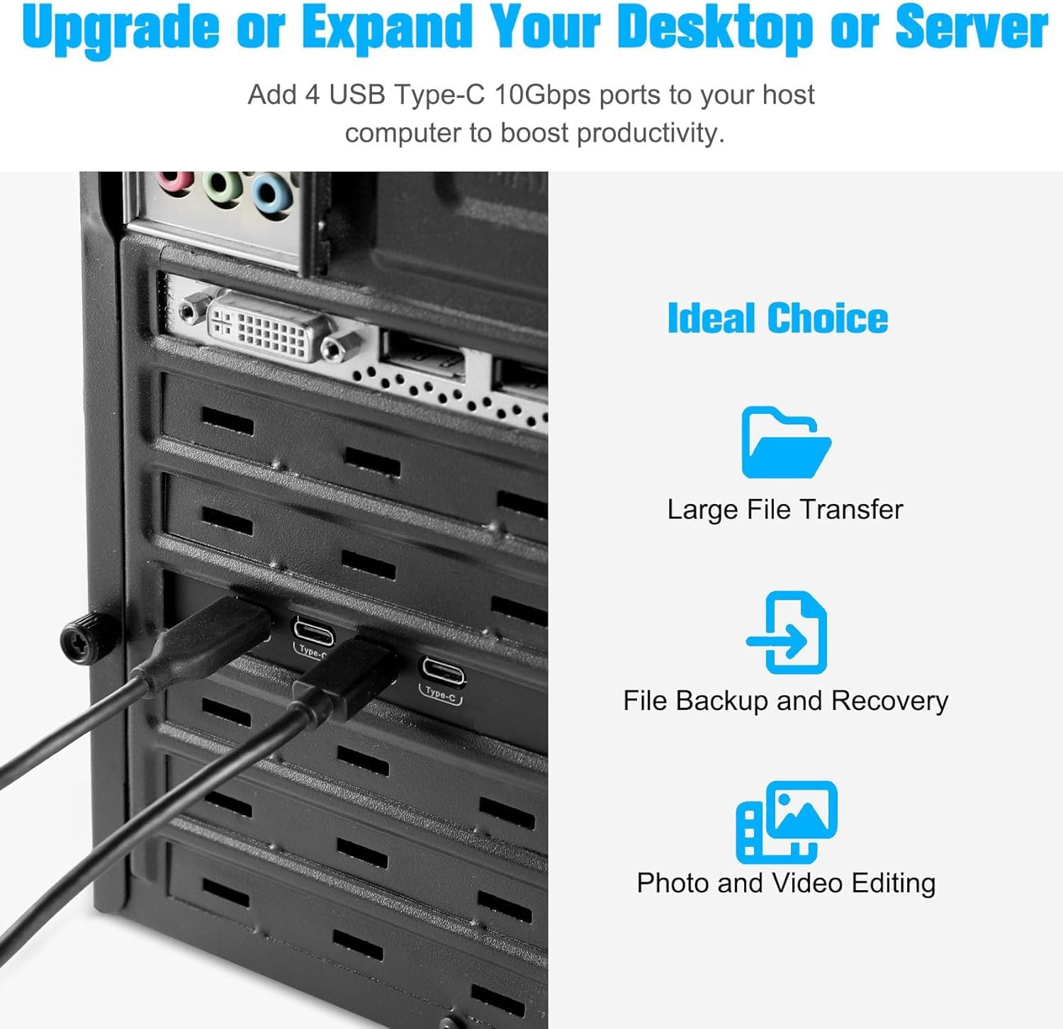 PCIe USB 3.2 Gen 2 Karte mit Intern 15-poliger Steckverbinder | 10Gbps, PCI Express x4/x8/x16, Low Profile, Front platten adapter, 4 Ports USB C, Normales/Kleines Computergehäuse, Windows